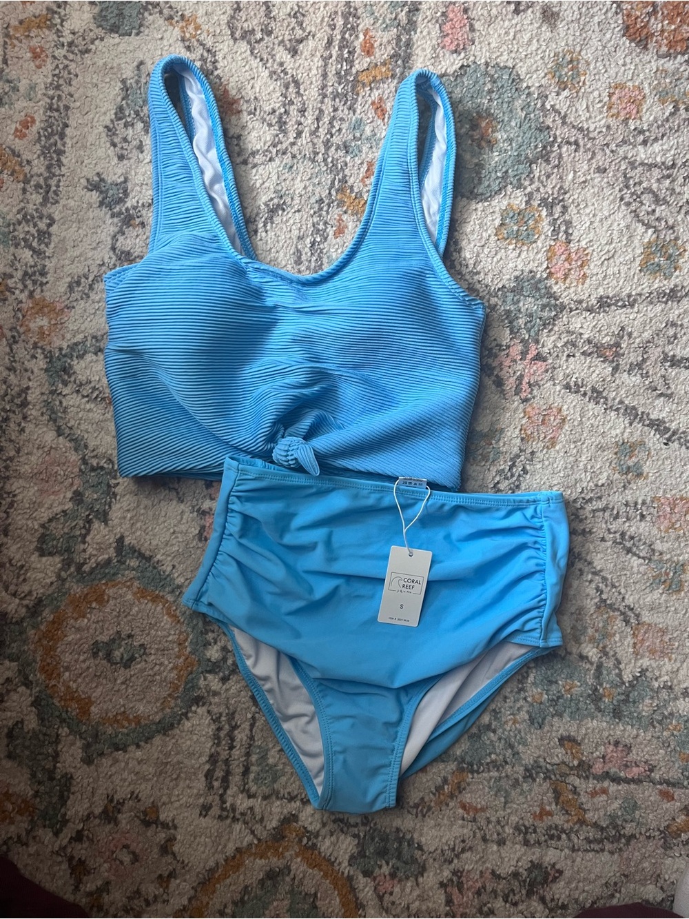 Coral Reef Two-Piece Swim Set with Tie-Front Top NWT size s